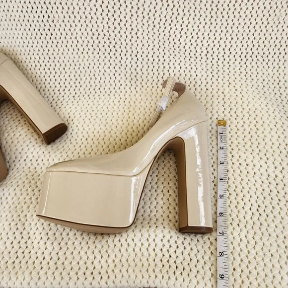 Steve Madden Womens Skyrise Platform Pumps Bone Patent Chunky Heel size 9M - Picture 4 of 9